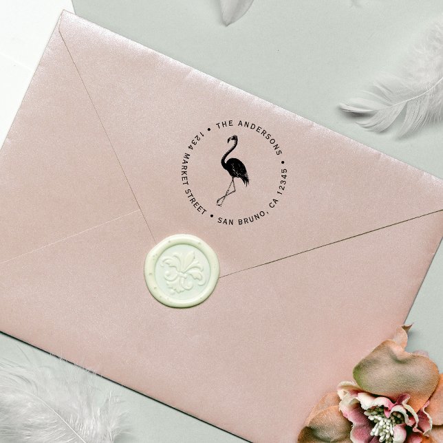 Tampon Auto-encreur Flamant rose Fuchsia | Adresse de retour circulair (Créateur téléchargé)