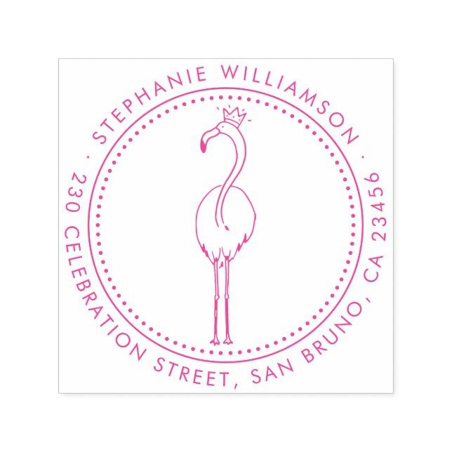 Tampon Auto-encreur Flamant rose Princess Nom rond personnalisé Adress (Design)