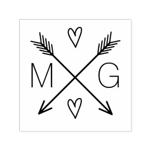 Tampon Auto-encreur Flèches mignonnes Coeurs Double Monogramme Logo Ma