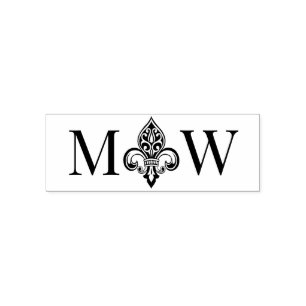Tampon Auto-encreur Fleur de Lis #26 Couple Mariage 2 Monogramme Initi