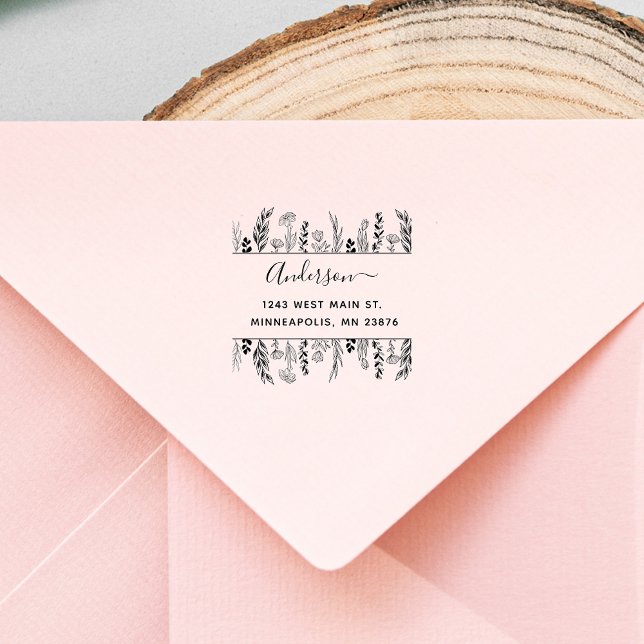 Tampon Auto-encreur Fleurs et Feuilles élégants Adresse personnalisée  (Créateur téléchargé)