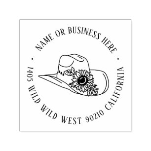 Tampon Auto-encreur Floral Cowboy Casquette Nom personnalisé Adresse d
