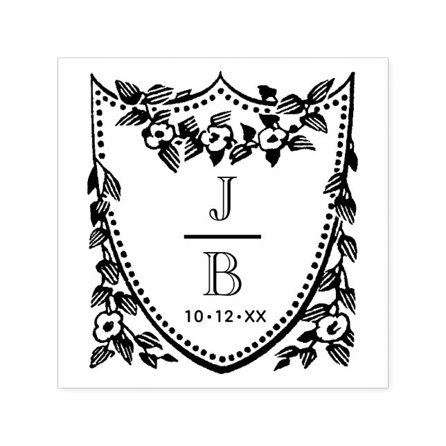 Tampon Auto-encreur Floral Crest 2 Initial Wedding Monogram #2CA (Design)