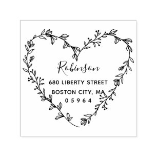 Tampon Auto-encreur Floral Heart Wreath Return Adresse