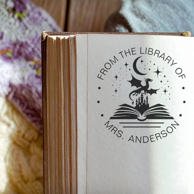 Tampon Auto-encreur Floral Moon Cat Book Library Teacher (Créateur téléchargé)