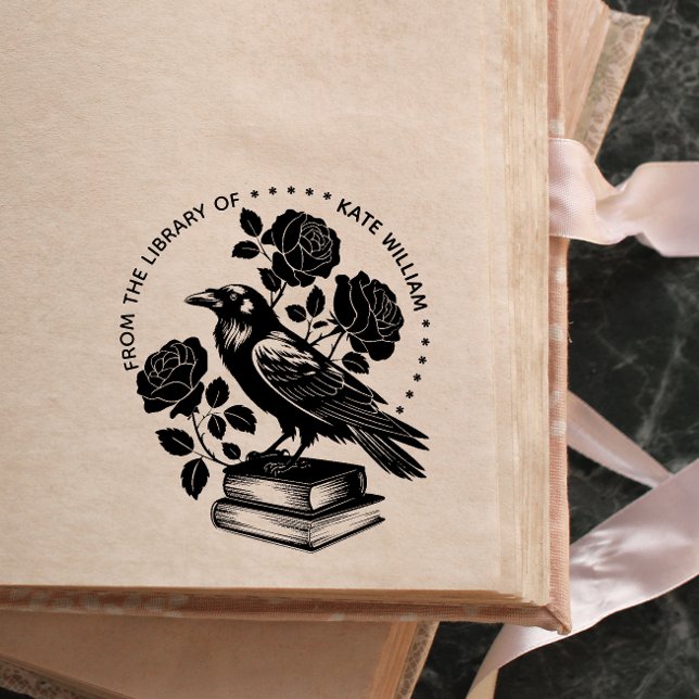 Tampon Auto-encreur Floral Raven Ex libris Self-inking Stamp (Créateur téléchargé)