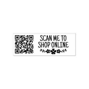 Tampon Auto-encreur Floral Scan Me To Shop Your QR Code
