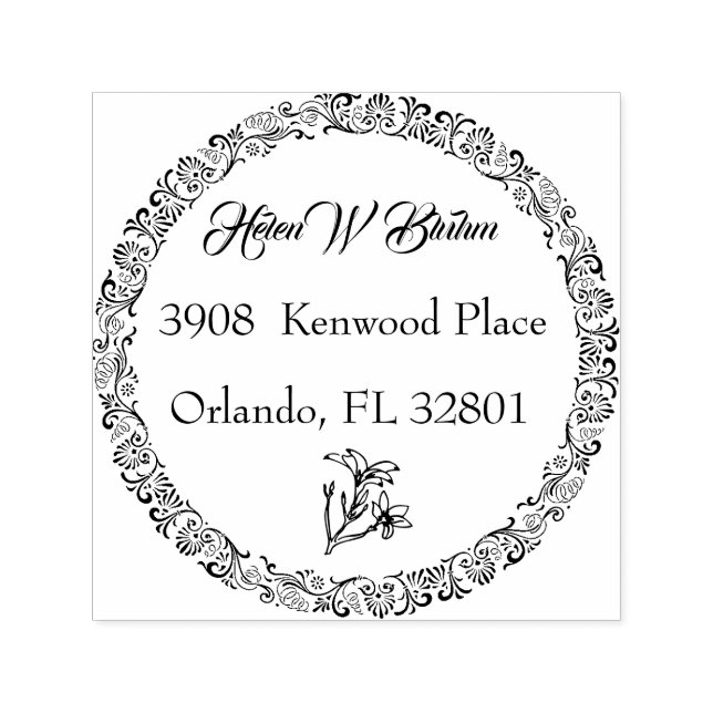 Tampon Auto-encreur Floral Wreath Nom de famille Adresse de retour (Design)