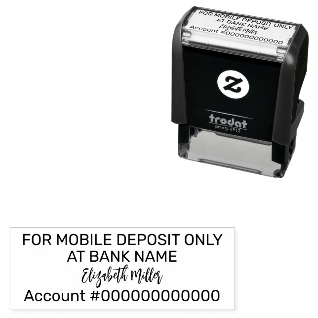 Tampon Auto-encreur For Mobile Deposit Only Bank Account No. Signature (En situation)