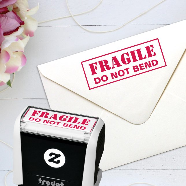 Tampon Auto-encreur Fragile ne plie pas le texte encadré personnalisé (Créateur téléchargé)