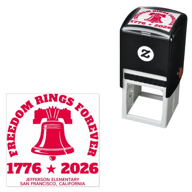 Tampon Auto-encreur Freedom Bell 1776–2026 School Trodat 4924 Rubber (En situation)