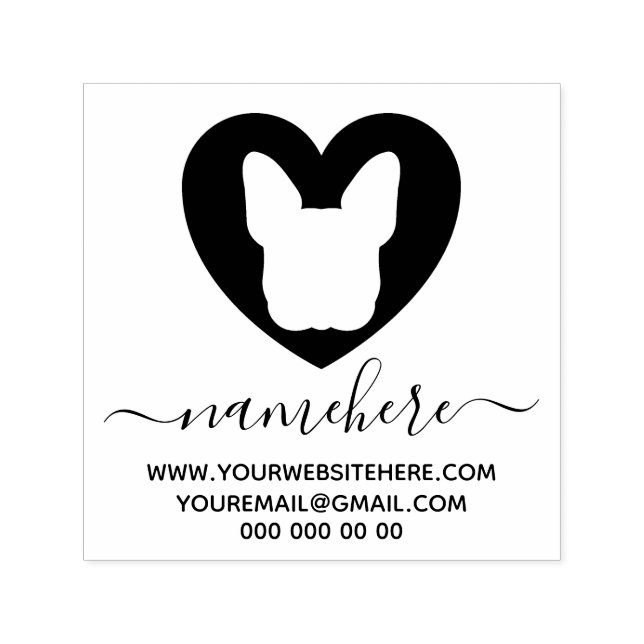 Tampon Auto-encreur French Bulldog Heart Moderne (Design)