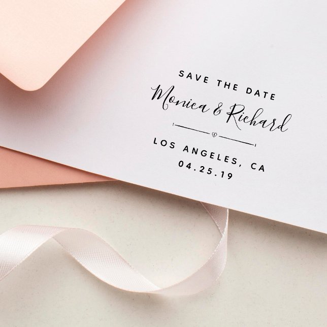 Tampon Auto-encreur Fuchsia Mariage Branché Calligraphie Enregistrer L (Créateur téléchargé)