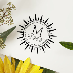 Tampon Auto-encreur Fun Yellow Sun Adresse de retour de monogramme p