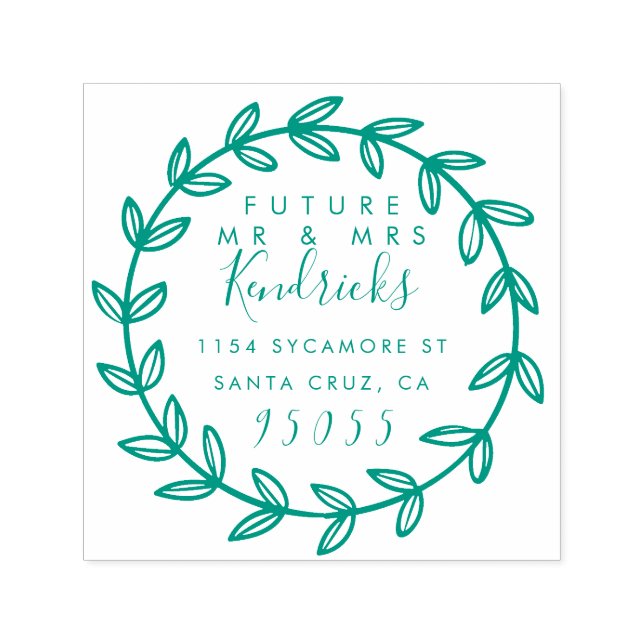 Tampon Auto-encreur Futur M. & Mme Hand Drawn Wreath Adresse de retour (Design)