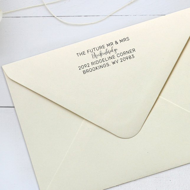 Tampon Auto-encreur Futur M. Mme Script Adresse de Retour des Mariés (Wedding Invitation Return Address Self-Inking Stamp)