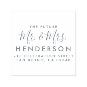 Tampon Auto-encreur Futur M & Mme Script Nom moderne Adresse de retour
