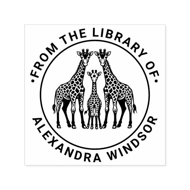Tampon Auto-encreur Giraffe Family Library Nom du livre (Design)