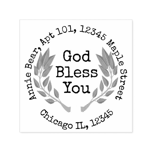 Tampon Auto-encreur God Bless You Bay Laurel avec adresse de retour (Design)