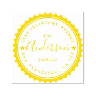 Tampon Auto-encreur Gold Star & Script Round Typography Adresse de ret