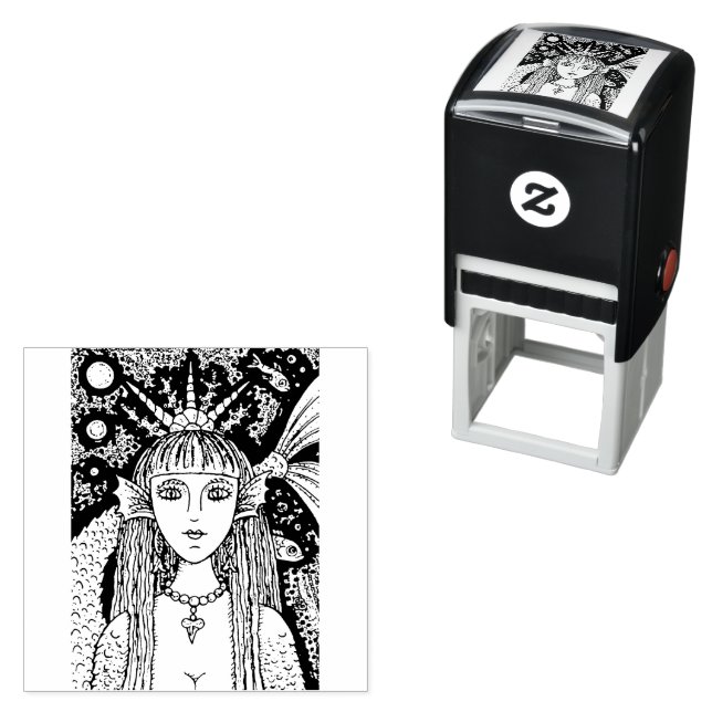 TAMPON AUTO-ENCREUR  GOTH MERMAID, SIREN DE MER NOIRE IMAGINAIRE WHIMSY (En situation)