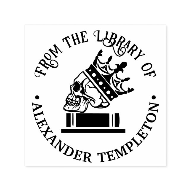 Tampon Auto-encreur Gothique crâne couronné sur le nom de la bibliothè (Design)