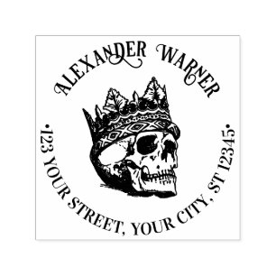 Tampon Auto-encreur Gothique Crowned Human Skull Nom Adresse de retour