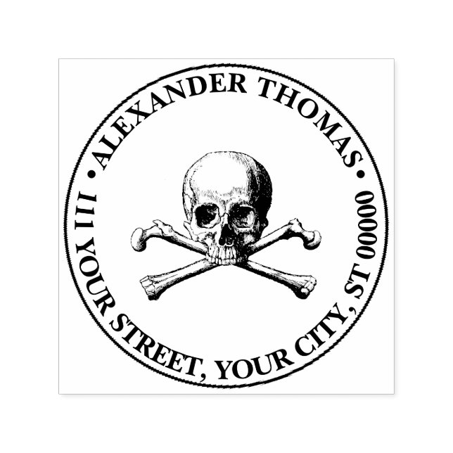 Tampon Auto-encreur Gothique Pirate Skull Crossbones Nom Adresse de re (Design)