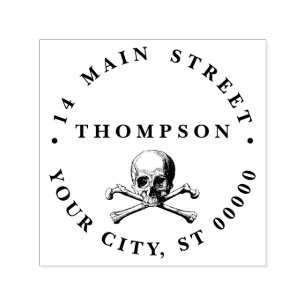 Tampon Auto-encreur Gothique Pirate Skull Crossbones Nom Adresse de re