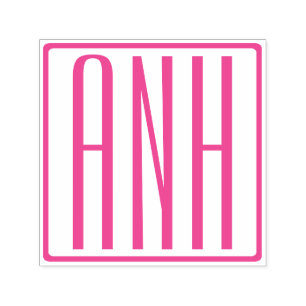 Tampon Auto-encreur Gras Moderne 3 Initiales Fuchsia Pink Monogramme