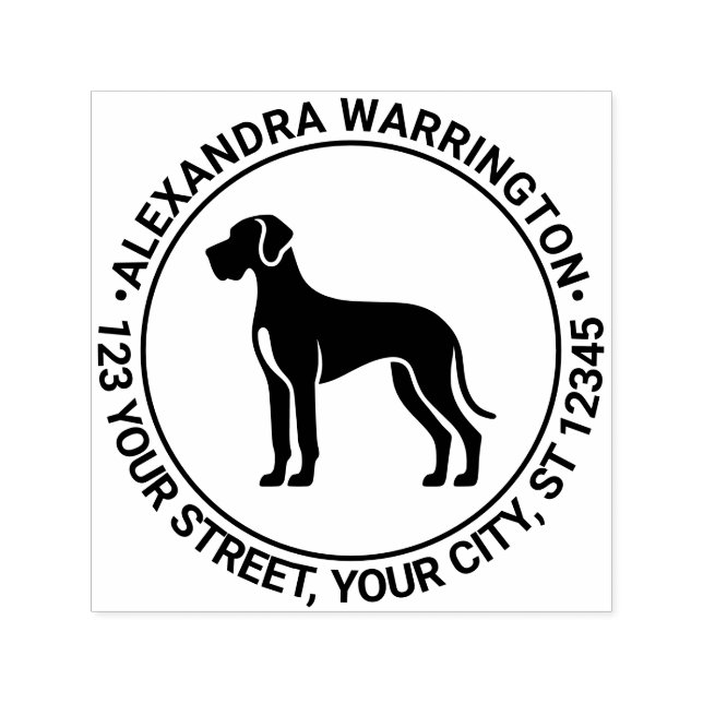 Tampon Auto-encreur Great Dane Dog Standing Silh Nom de retour Adresse (Design)