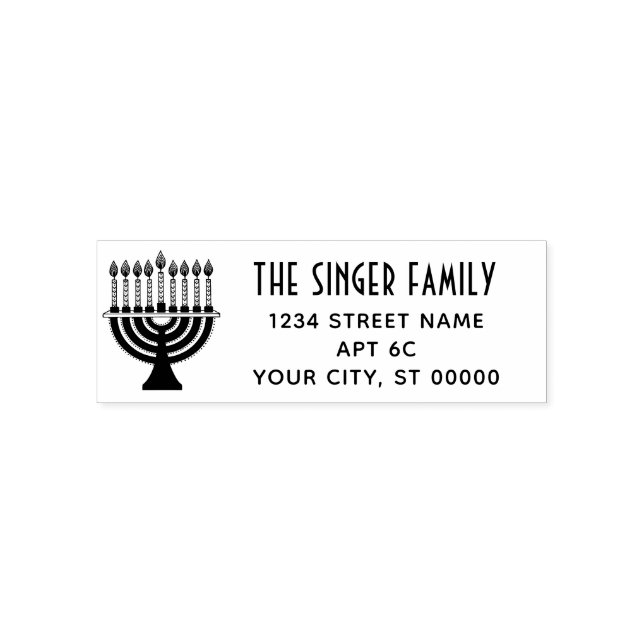Tampon Auto-encreur Hanoukka Lit Menorah Nom Adresse de retour LS (Design)