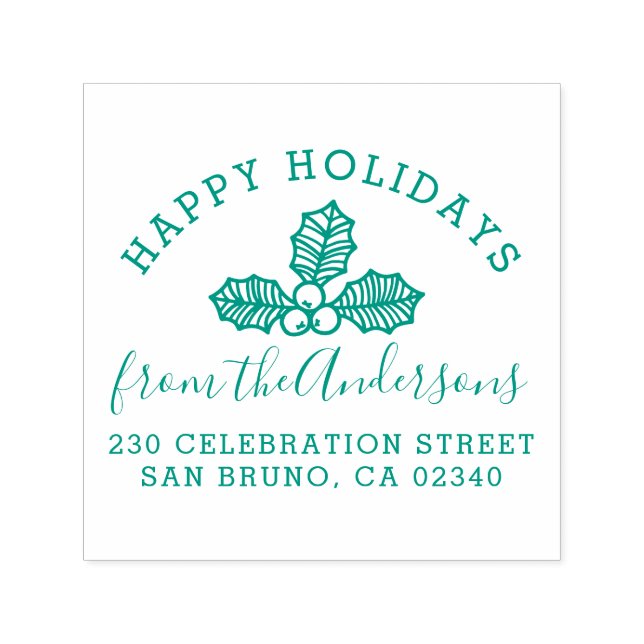 Tampon Auto-encreur Happy Holidays Holly Nom de famille et adresse de  (Design)