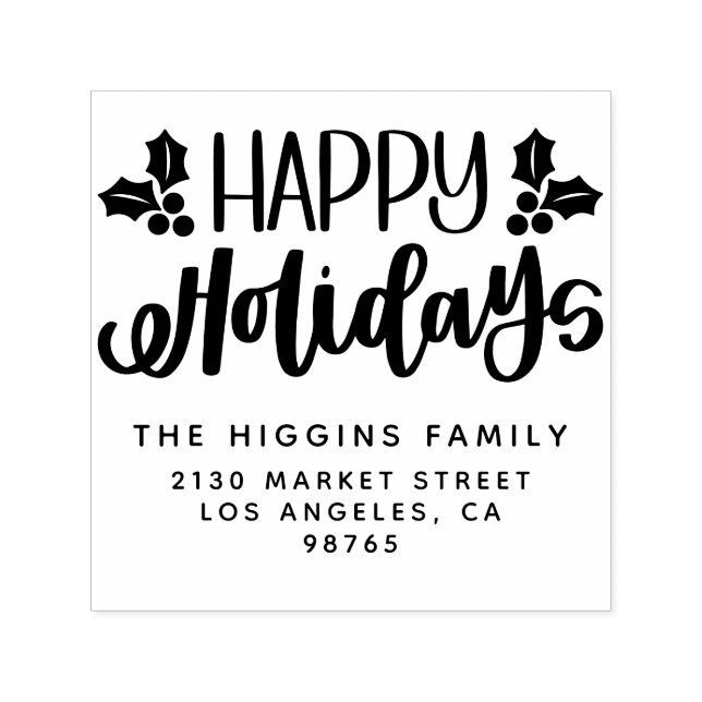 Tampon Auto-encreur Happy Holidays Nom de famille Adresse de retour (Design)