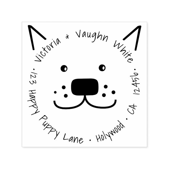 Tampon Auto-encreur Happy Puppy Dog Adresse de retour - Funny Pet (Design)