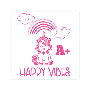 Tampon Auto-encreur Happy Vibes A+ Awesome Rainbow & Unicorn