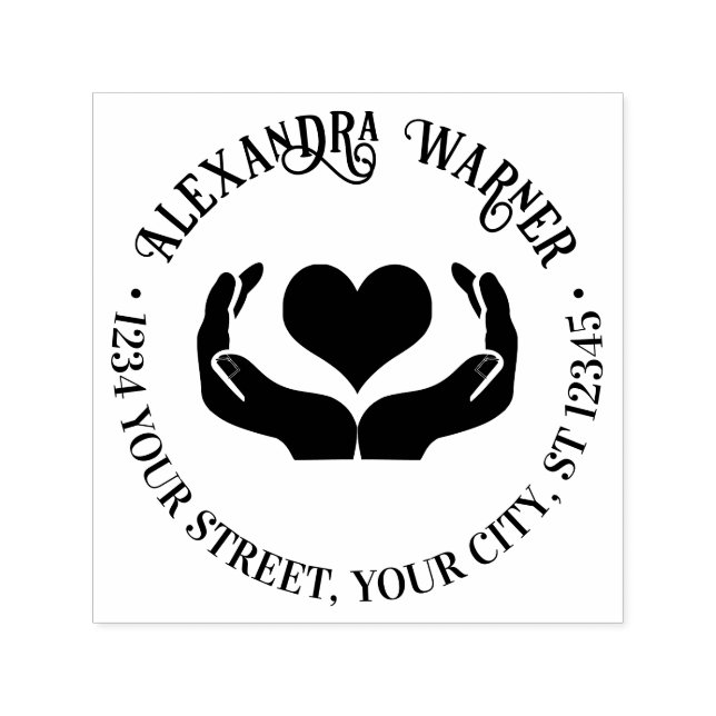 Tampon Auto-encreur Heart in Hands Nom Adresse de retour (Design)
