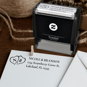 Tampon Auto-encreur Heart Monogram Mariage Adresse de retour