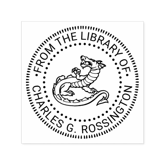 Tampon Auto-encreur Heraldique Dragon Round Library Nom du livre (Design)