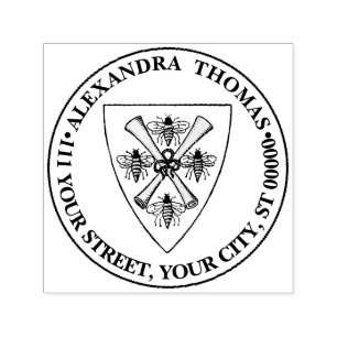 Tampon Auto-encreur Héraldique Vintage 4 abeilles rouleaux sur bouclie