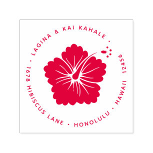 Tampon Auto-encreur Hibiscus Flower Return Adresse Hawaii Tropical