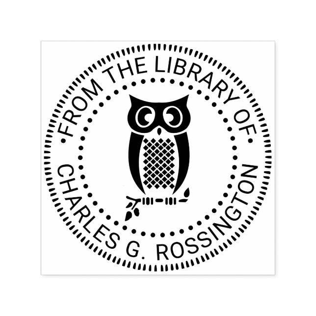 Tampon Auto-encreur Hibou sur la branche Nom du livre de bibliothèque  (Design)