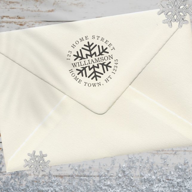 Tampon Auto-encreur Holiday Circulaire Snowflake Adresse de retour (Créateur téléchargé)