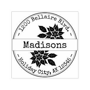 Tampon Auto-encreur Holiday Poinsettias Typewriter Font Adresse de ret