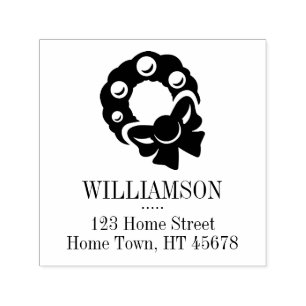 Tampon Auto-encreur Holiday Wreath Nom de famille Retour Adresse Carré