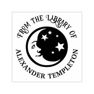 Tampon Auto-encreur Homme dans la Lune et Étoiles « De la bibliothèque