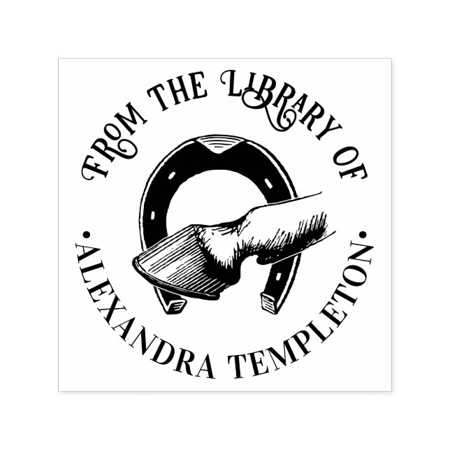 Tampon Auto-encreur Horse Hoof Horseshoe Bibliothèque Nom du livre (Design)