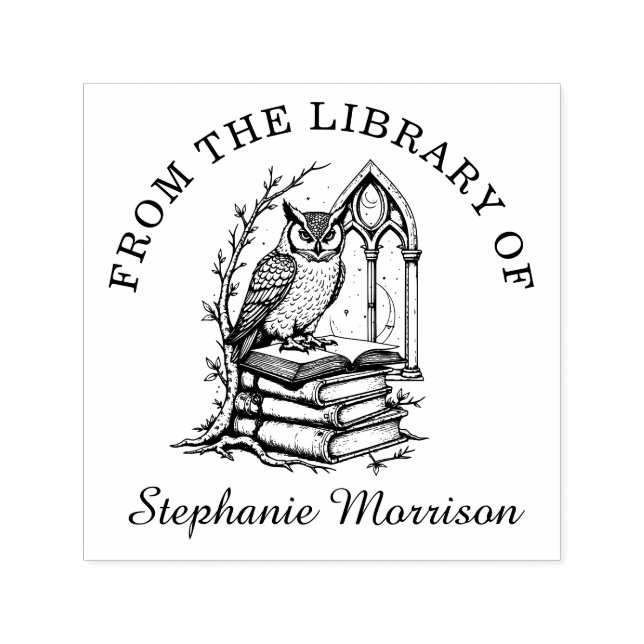 Tampon Auto-encreur Imaginaire Owl Library Ex Libris Bookplate Stamp (Design)