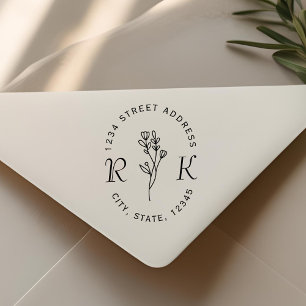 Tampon Auto-encreur Initiales Florales Minimalistes Adresse de Retour 