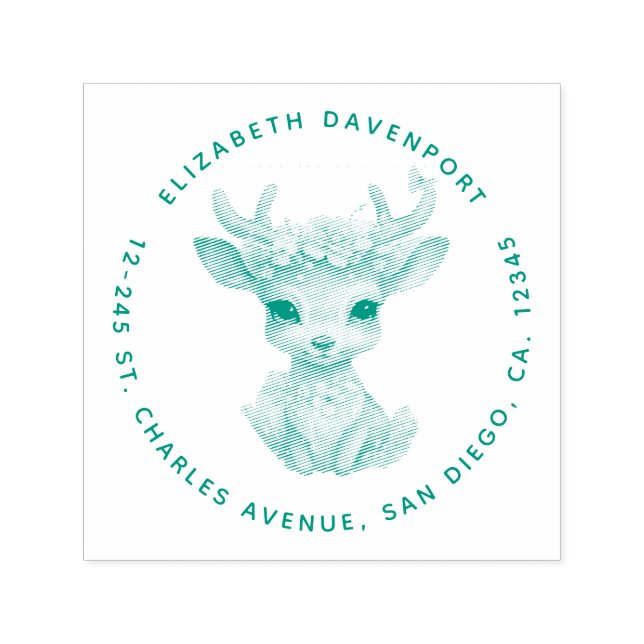 Tampon Auto-encreur Joli cerf de bébé avec Antlers et Fleurs Adresse (Design)